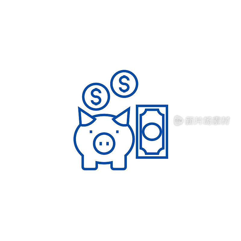 Deposit insurance,pig with money line icon concept. Deposit insurance,pig with money flat  vector symbol, sign, outline illustration.